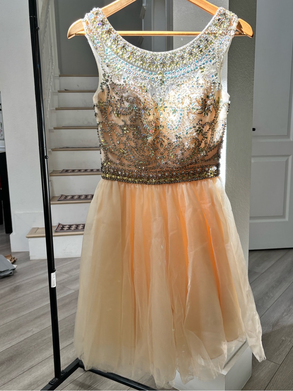 ' Beaded Peach Tulle Party Dress
